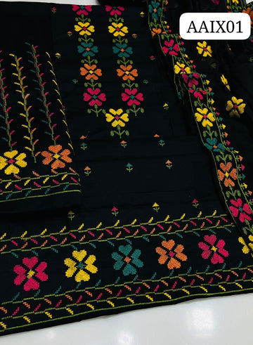 New cotton collection # 3 pieces suits #  Black lover's #  Multiple Cross stich embroidery #  Duppata # shafoon singal badar embroidery #